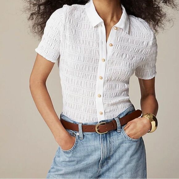 J. Crew Smocked button-up shirt in cotton-blend voile NWT Size XS - Picture 1 of 9